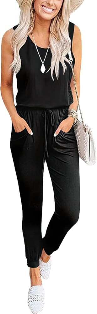 Caracilia Women's Tank Jumpsuit Summer Casual Sleeveless Beam Foot Elasitic Waist Rompers Jumpsui... | Amazon (US)