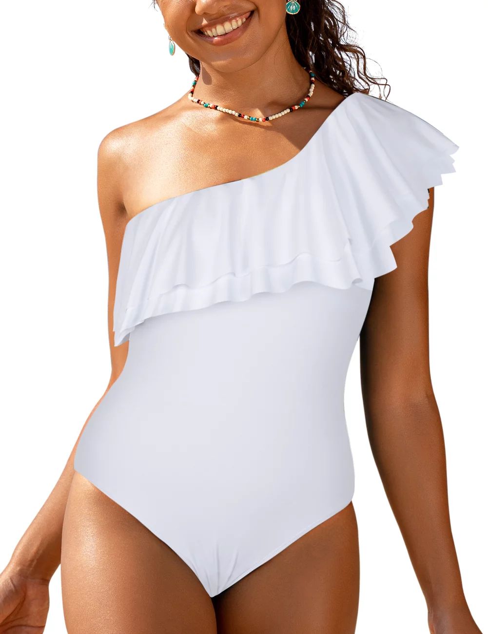 Hilor Women's One Piece Swimsuits Double Ruffles One Shoulder Monokini Bathing Suits | Walmart (US)