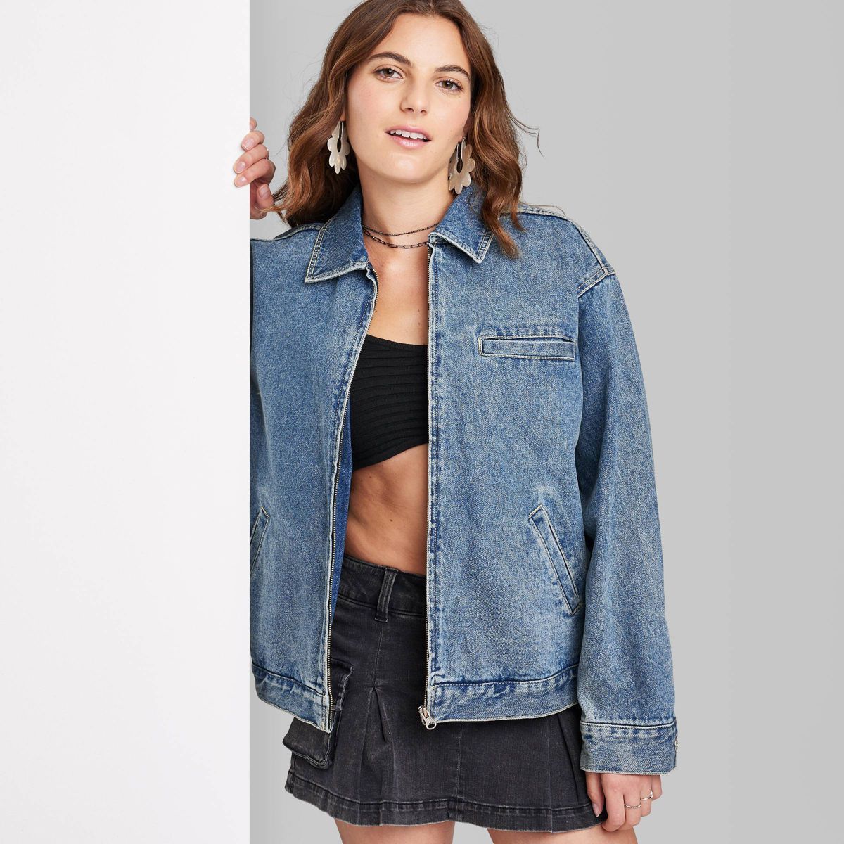 Women's Boxy Zip-Up Denim Jacket - Wild Fable™ Blue Denim | Target