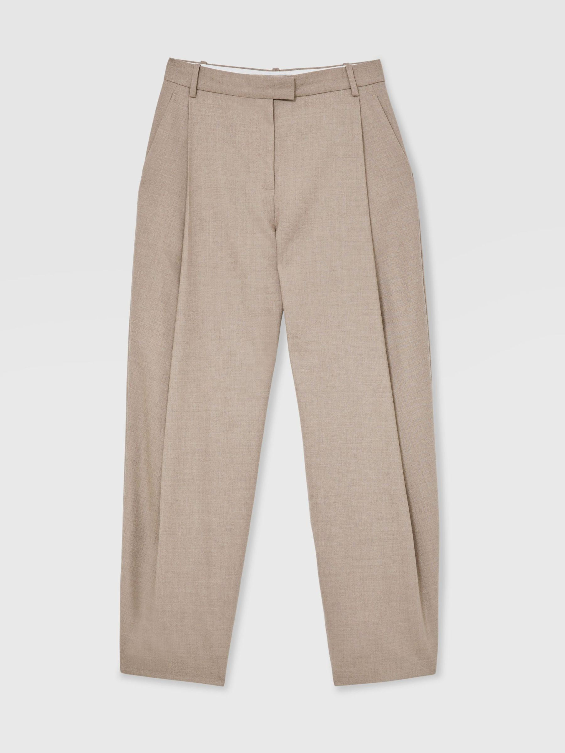 Reiss Wool-Blend Barrel-Leg Suit Trousers in Neutral | REISS | Reiss DE