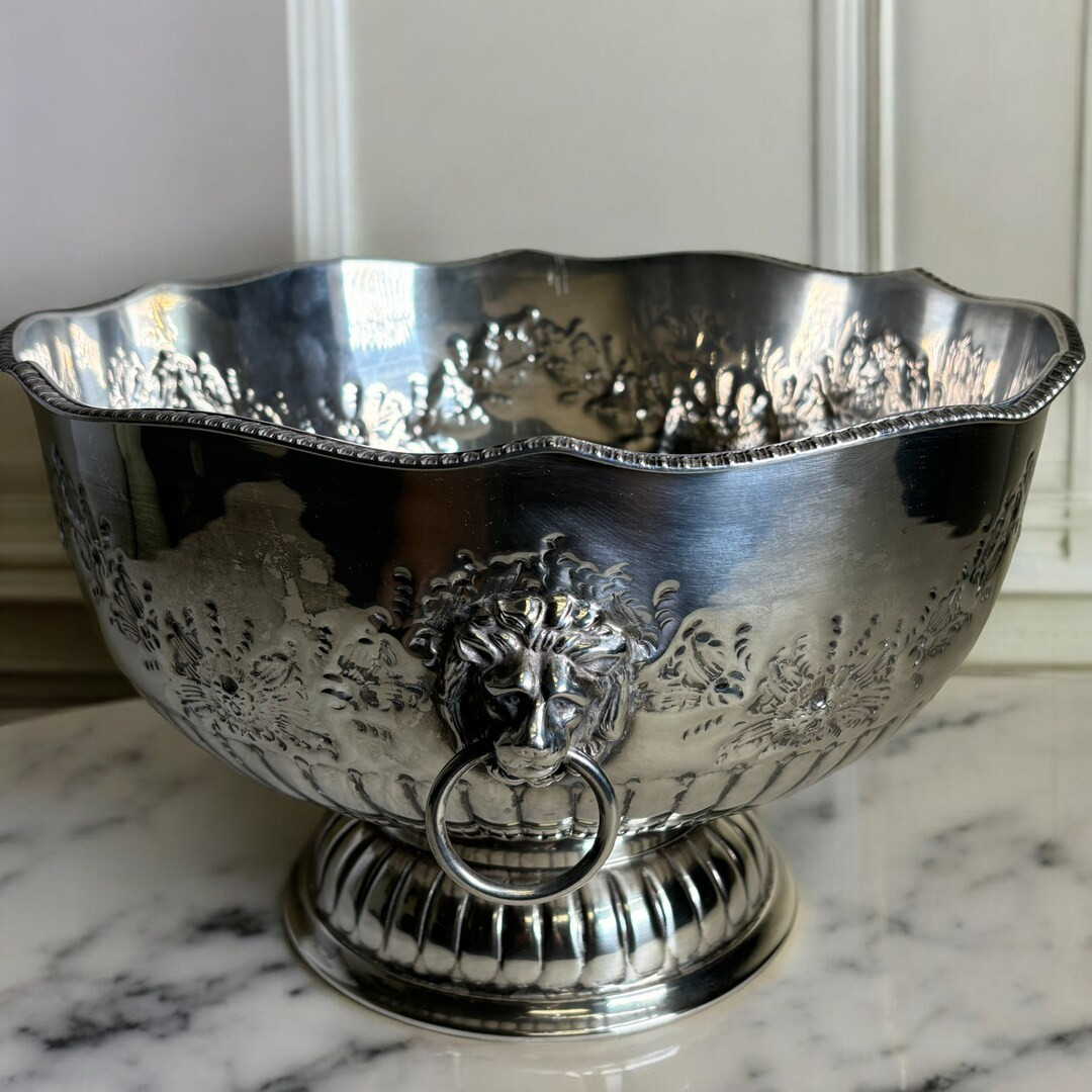Victorian Silver Plated Punch Bowl W Lion Head Handles Large 12 1/2 Silver on Copper Bowl Antique... | Etsy (US)