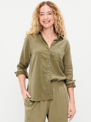 Linen-Blend Loose Button-Down Shirt | Old Navy (US)