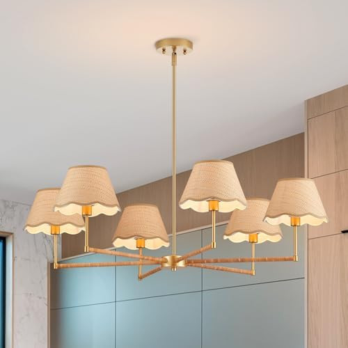 ELYCCUPA 39” Boho Rattan Chandelier 6-Lights Rustic Industrial Pendant Light Large Adjustable P... | Amazon (US)