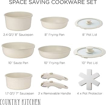 Amazon.com: Country Kitchen 13 Piece Pots and Pans Set - Safe Nonstick Kitchen Cookware with Remo... | Amazon (US)