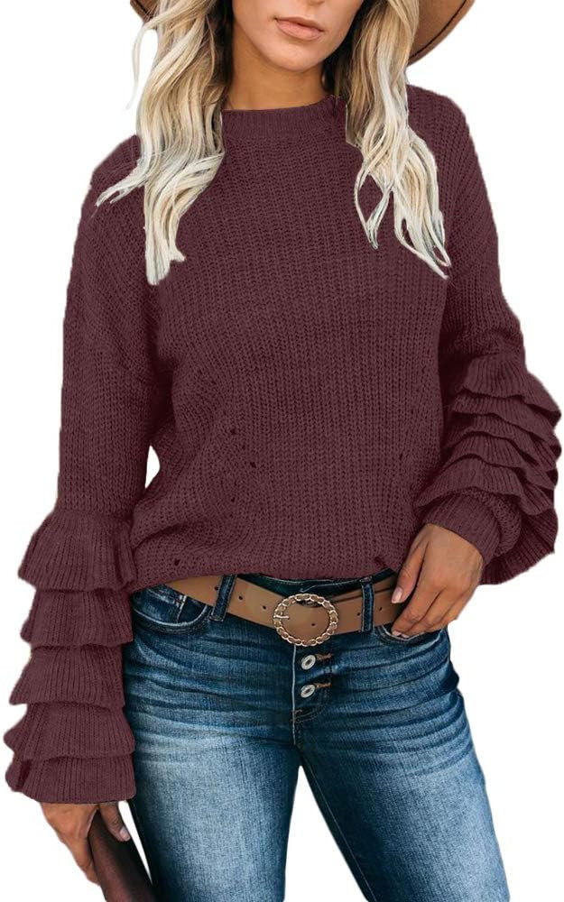 Valphsio Womens Smocked Blouse Puff Long Sleeve Crop Top Waisted Ruffle Shirred Shirts | Amazon (US)