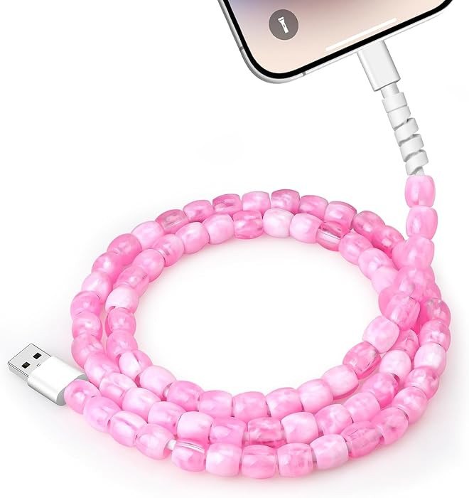 USB Cable for iPhone Beaded Phone Charger Cord 66W Fast Charging USB A to iOS Cable 3.3FT Stylish... | Amazon (US)