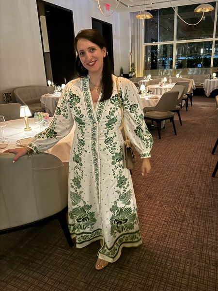 The prettiest dress ever for a fancy date night. Love the green and white. Runs a bit small so size up! 

#LTKShoeCrush #LTKMidsize #LTKStyleTip