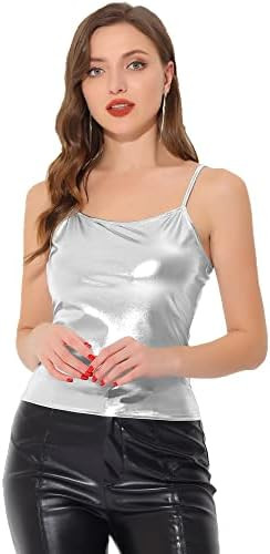 Allegra K Women's Metallic Shiny Disco Party Sleeveless Slim Fit Holographic Cami Top | Amazon (US)