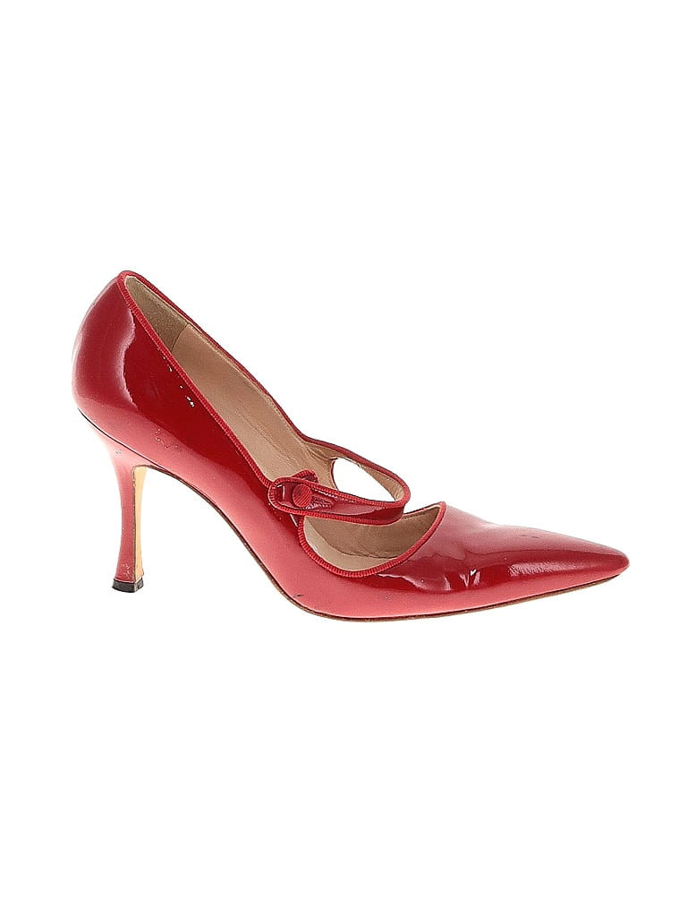 Manolo Blahnik 100% Leather Red  Campari Mary Jane Heels Size 37.5 (EU) - 68% off | ThredUp