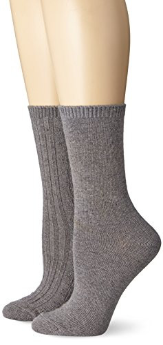 Anne Klein Womens Cashmere Rib and Solid Crew Sock Gift Box 2-Pack, Coal/Pink, 9-11 | Amazon (US)