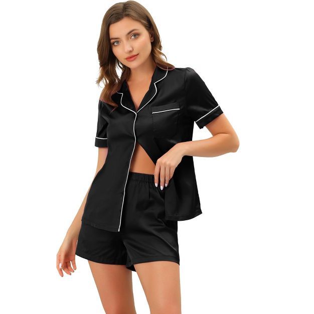 cheibear Womens Pajama Loungewear Shorts Button Down Shirt Sleepwear Satin Pj Sets | Target