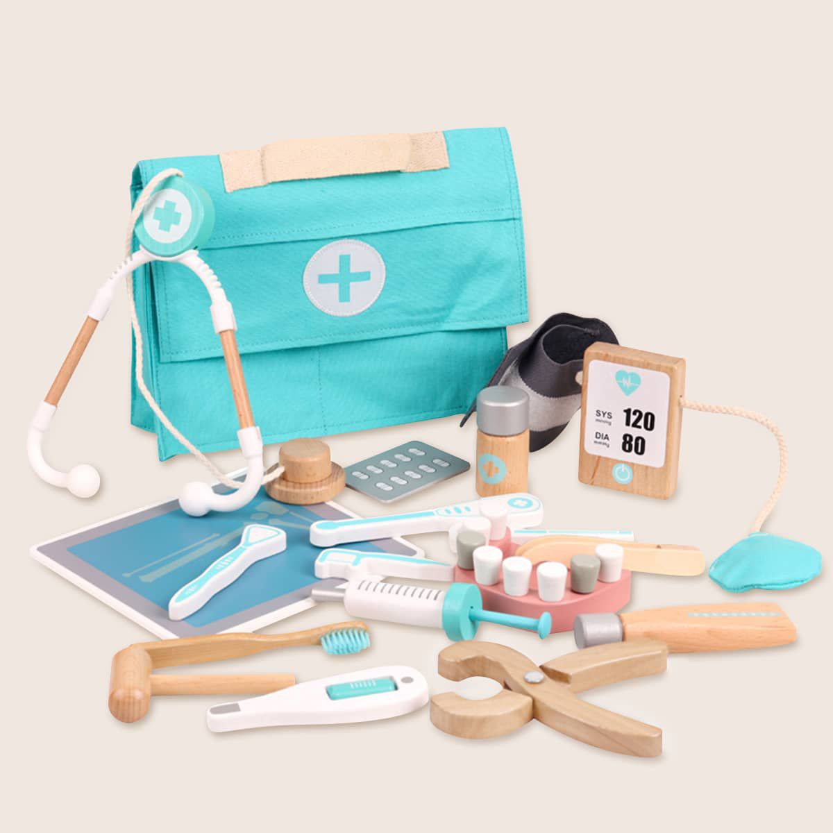 Tiny Land® Wooden Doctor Kit for Kids 18 Pcs — Realistic Medical Playset with Bag & Stethoscop... | Target