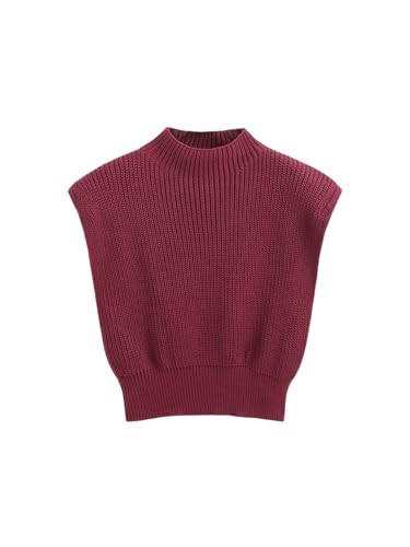 CIDER Women's Mock Neck Sleeveless Sweater Tops Cap Sleeve Sweater Vests Tank Tops: Carmine, S | Amazon (US)