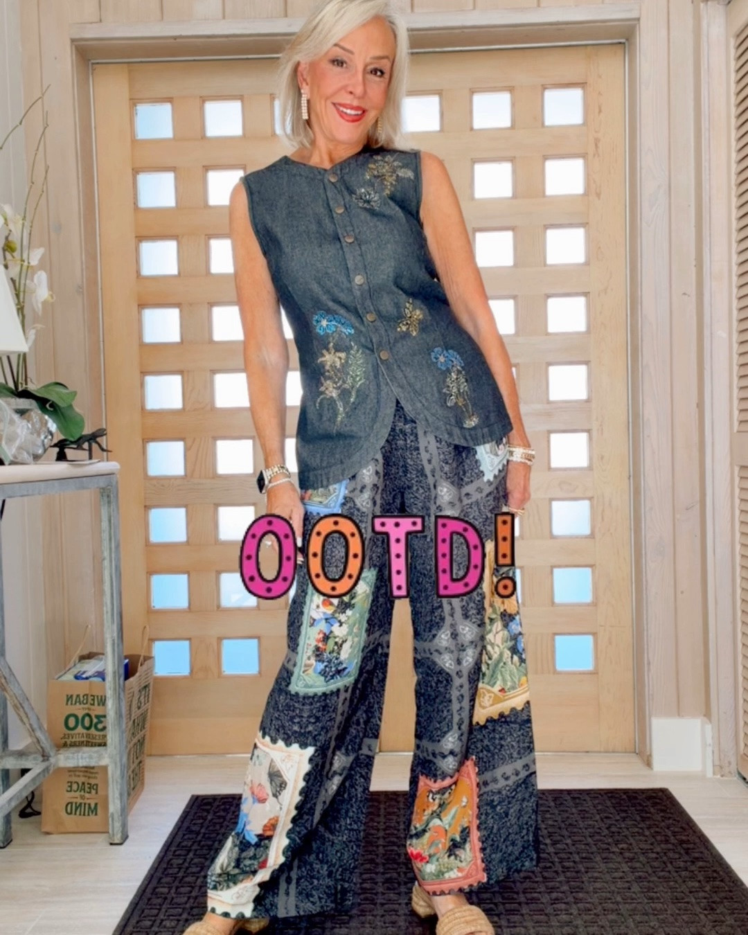 Ranna Gill embellished vest and patchwork print pants by Anthropologie. Vest runs small, pants run tts. Sold separately. 
Wear the vest with white pants wear a cut tee with the pants for a more casual look.

#LTKOver40 #LTKWorkwear #LTKootd