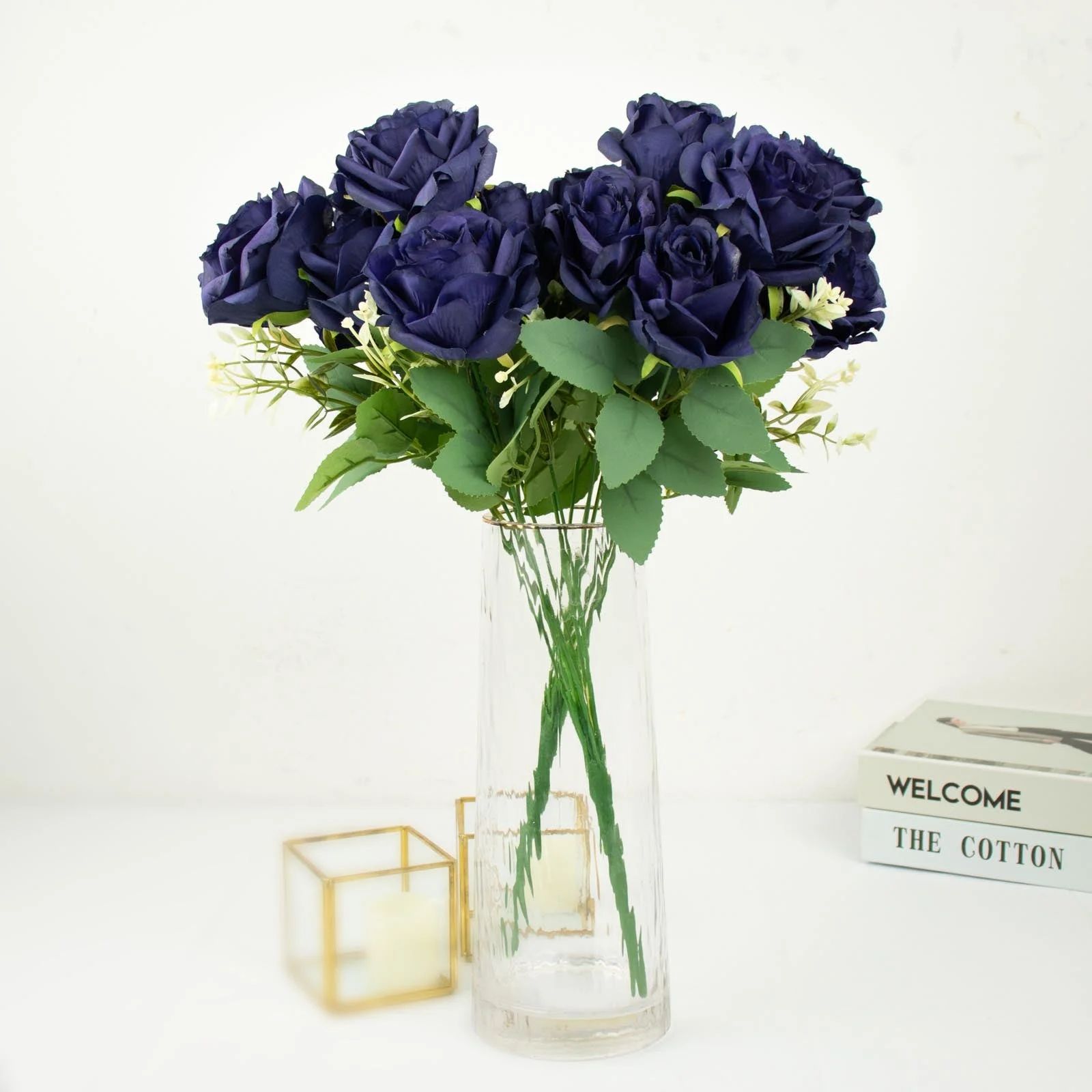 Efavormart 2 Bushes | 18" Navy Blue Artificial Silk Rose Flower Arrangements, Real Touch Long Ste... | Walmart (US)