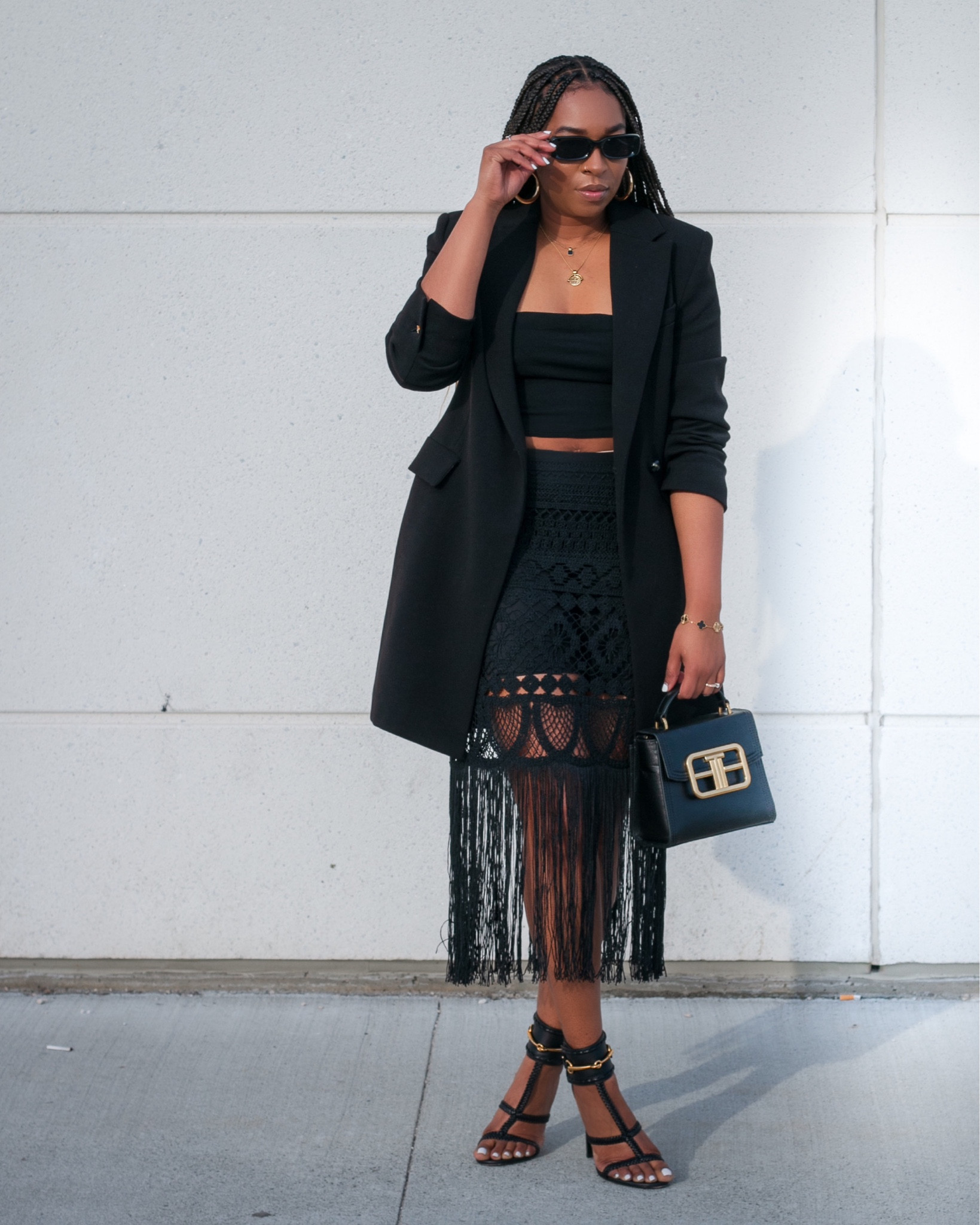 All black does not have to be boring! A little texture and gold or silver accents goes a long way. Tap into this look. 
Wearing sz M skirt (could go down a sz) 
I’m 5’5 for height reference 

#LTKSeasonal #LTKstyletip #LTKFind