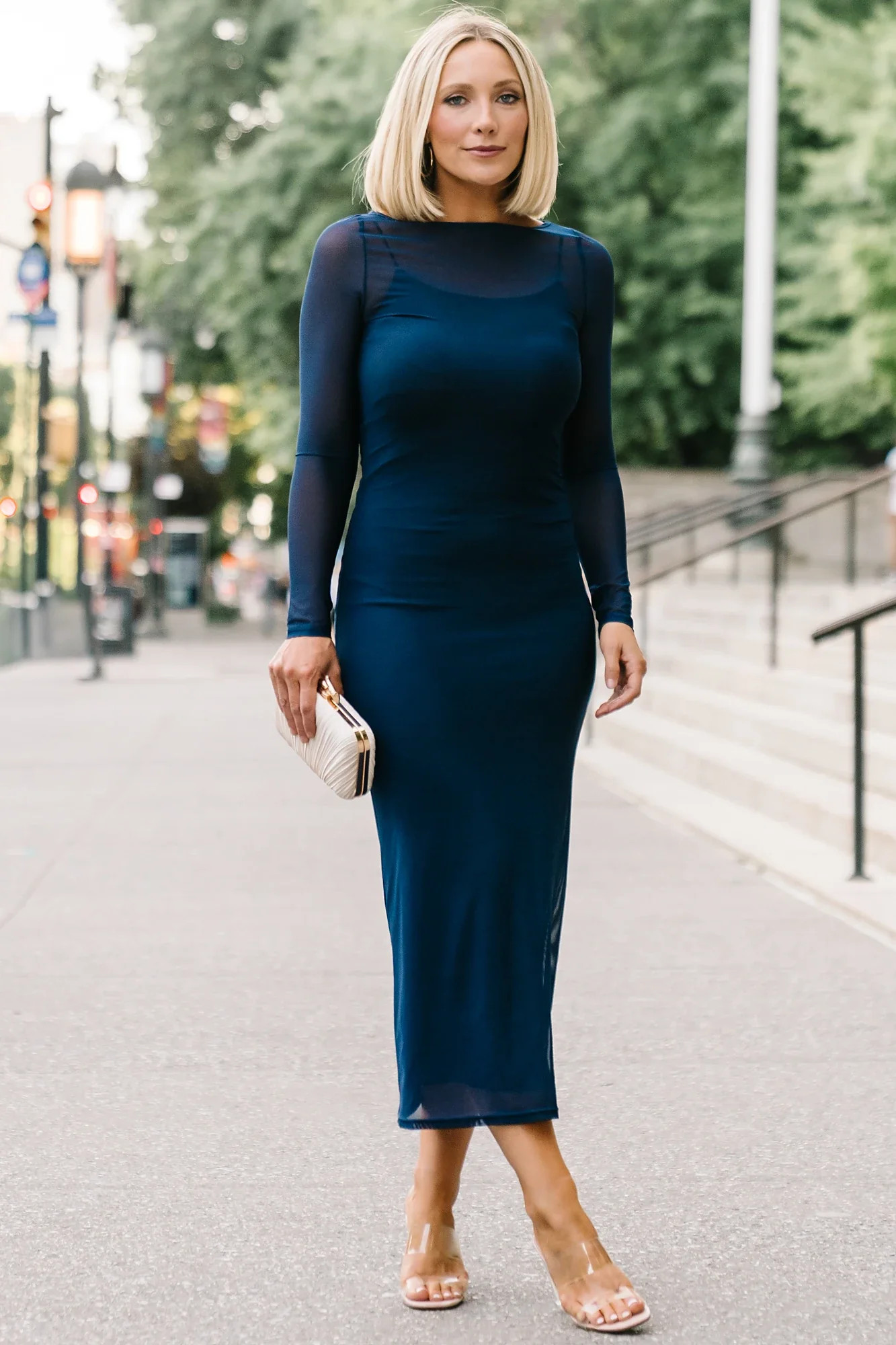Darya Mesh Midi Dress | Navy | Baltic Born