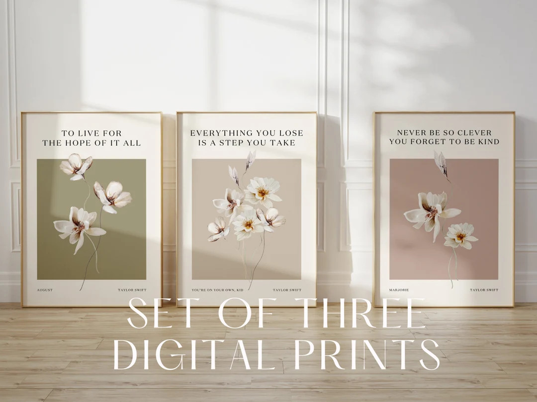 Taylor Triple Print Set Digital Poster Vintage Floral Poster Cottagecore Wall Art Digital Lyric P... | Etsy (US)