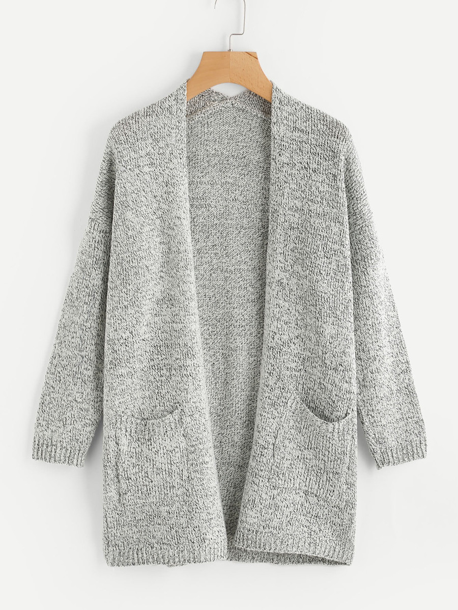 Drop Shoulder Marled Slub Cardigan | SHEIN