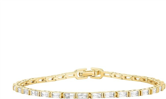 PAVOI 14K Gold Plated CZ Tennis Bracelet For Women | Classic Emerald Cut Simulated Diamond Bracel... | Amazon (US)