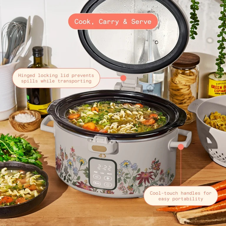 Beautiful 4 Qt Digital Slow Cooker with Hinged Locking Lid, Wildflower Porcini by Drew Barrymore | Walmart (US)