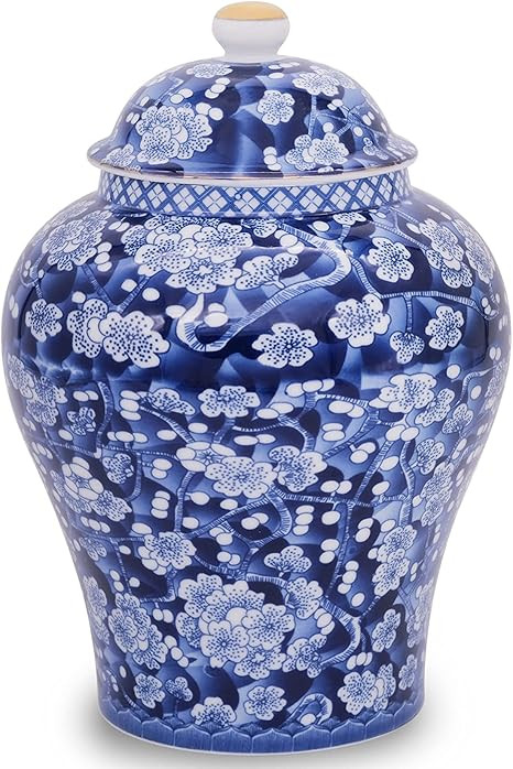 BALIOS Mandarin Blue and White Porcelain Plum Blossom Ginger Jar with Lid, Decorative Ceramic Bud... | Amazon (US)