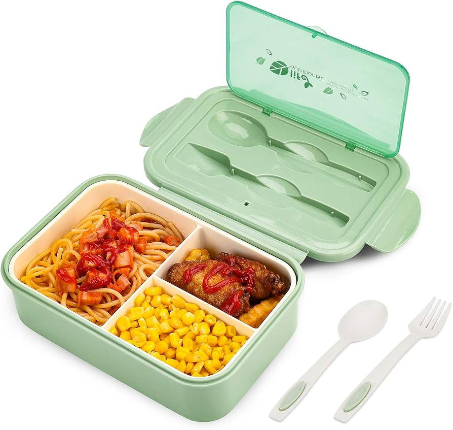 BIBURY Lunch Box, Leakproof Bento Box for Kids Adults, Food Container with 3 Compartments and Cut... | Amazon (UK)