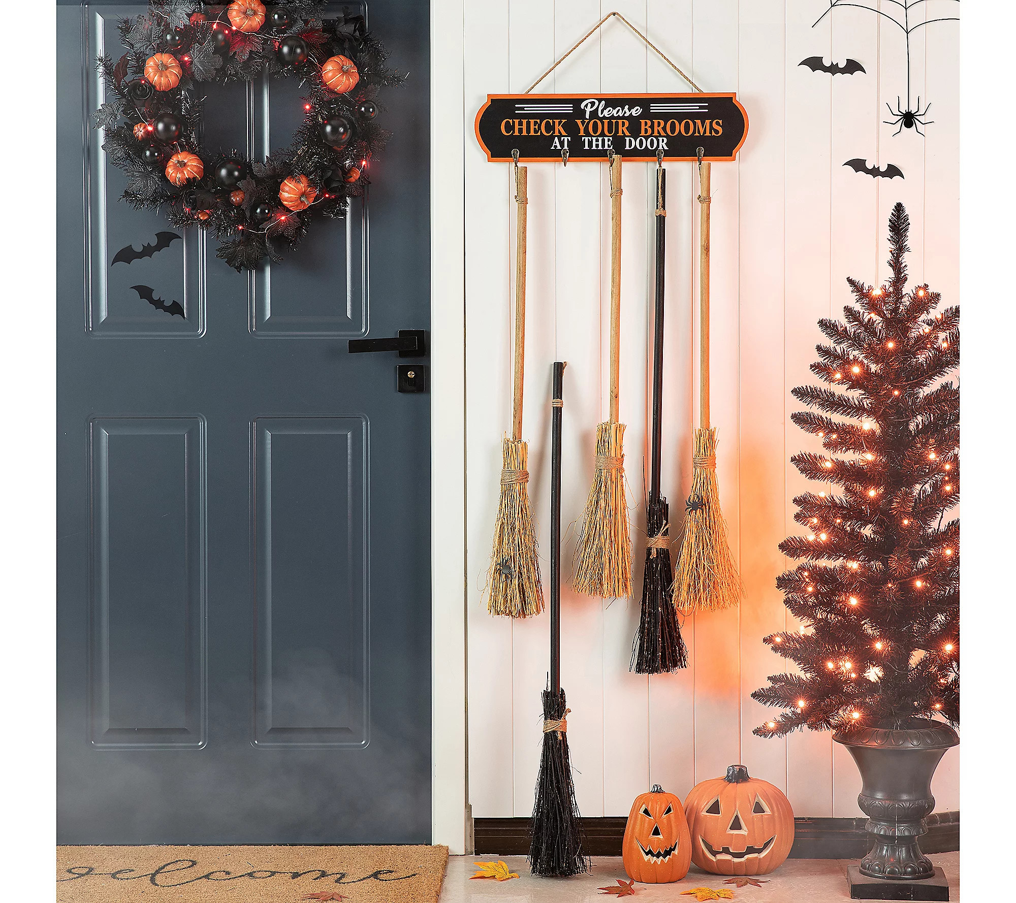 Glitzhome 42""H Halloween Wooden Brooms Parking orch Decor | QVC