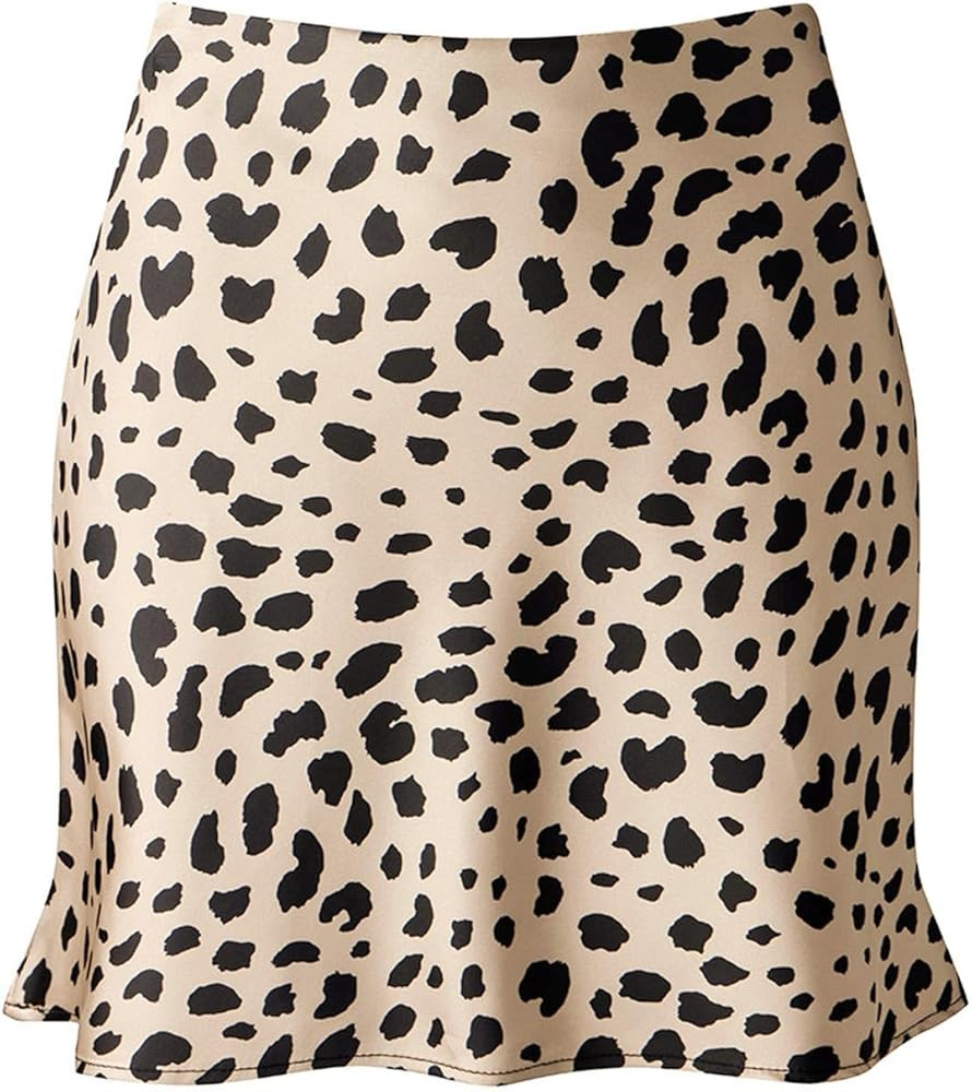 Mini Skirts for Women Satin High Elastic Waist Ruffle Bodycon Short Skirt | Amazon (US)