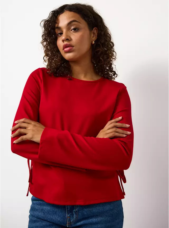 Red Tie Detail Long Sleeve Top 14 | Tu Clothing