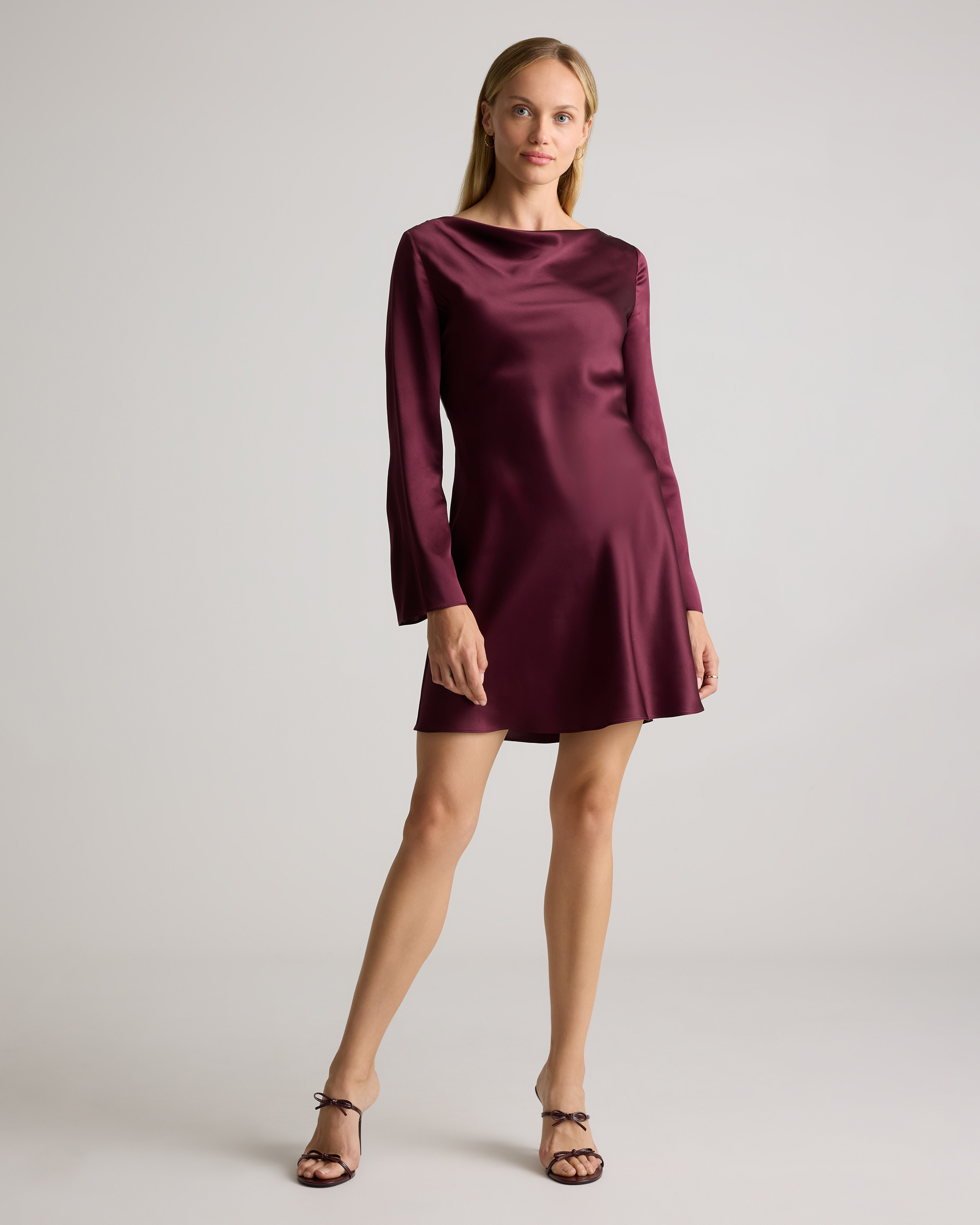 Quince | Women's Long Sleeve Mini Dress in Wine Tasting Red, Size Medium, Silk | Quince