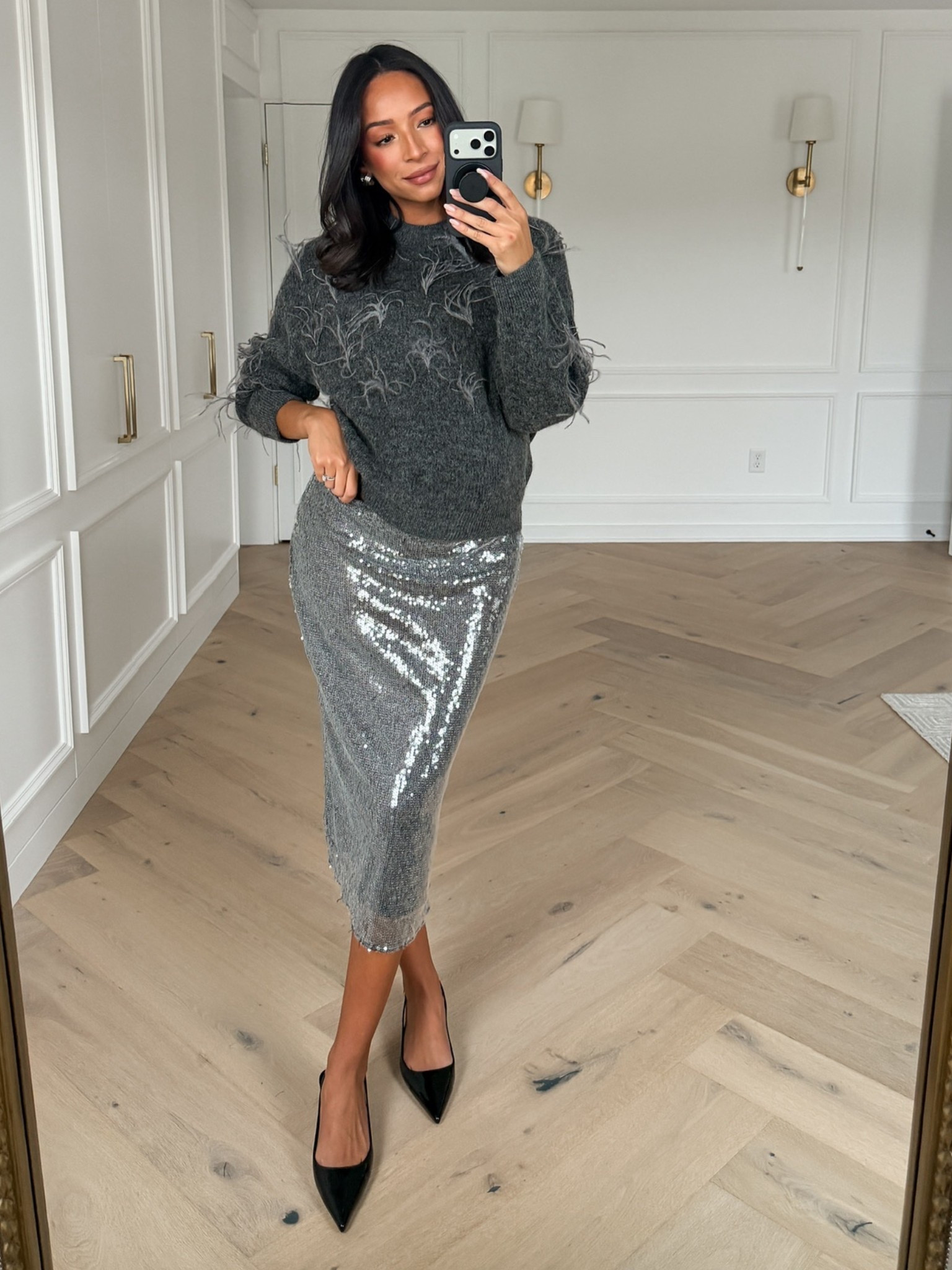 30% OFF everything with code HOLIDAY30 on orders over $230! These feather embellished details are so fun for the holidays and I love that the sequin skirt has an elastic waistband - perfect for the bump! Wearing size M sweater and size M sequin skirt 

Holiday outfit 
Holiday party outfit 
Mango sale
Sequin skirt 

#LTKHoliday #LTKSaleAlert #LTKFindsUnder100