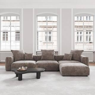 Modern 142 in. Square Arm 4-piece Modular Corduroy Sectional Sofa Oversized Floor Couch with Removable Covers in. Brown | The Home Depot