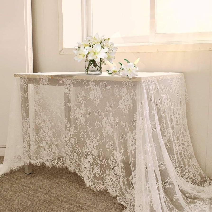 Lace Tablecloth White Wedding Tablecloths 60x120 Inch Vintage Rustic Farmhouse Table Fabric for R... | Amazon (US)