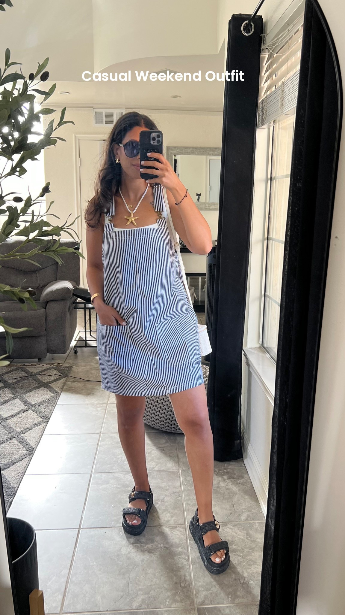 Casual weekend outfit - striped overall denim dress 

#LTKStyleTip #LTKFindsUnder50 #LTKSummerEdit