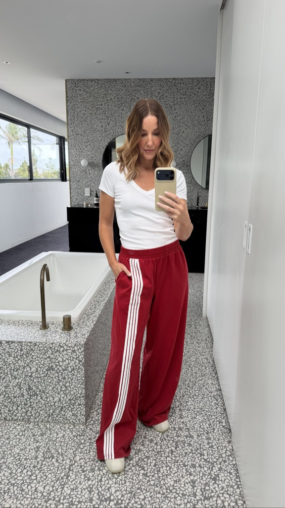 Red and white comfortable combo.
Trackies from Lioness, v-neck tee from Cotton On and oversized tee from Sśaint.

@theiconic-au

#LTKaustralia #LTKstyletip #LTKshoes
