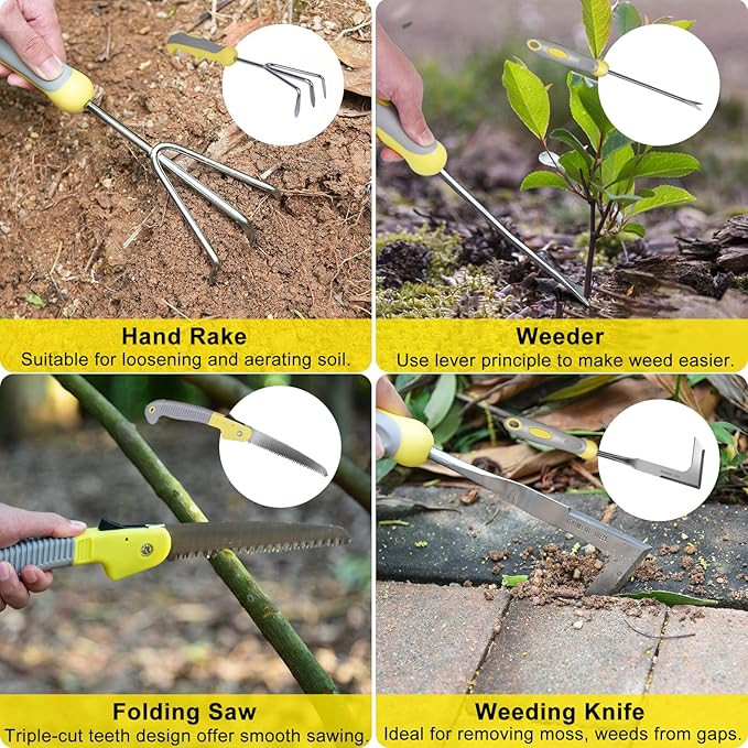 Garden Tool Set, Carsolt 10 Piece Stainless Steel Heavy Duty Gardening Tool Set for Digging Plant... | Amazon (US)