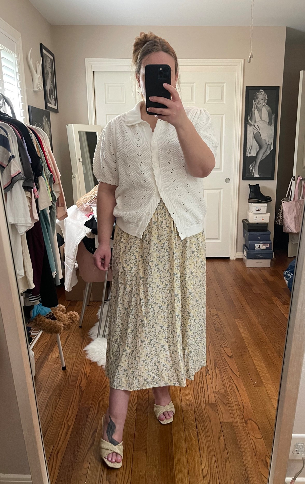 Work outfit, workwear, spring style, spring outfit, wedge sandals, spring sandals, work look, midi skirt, short sleeve cardigan, sweater top, pointelle cardigan sweater, collared cardigan, work style, church outfit, church style 

#LTKBump #LTKMidsize #LTKWorkwear