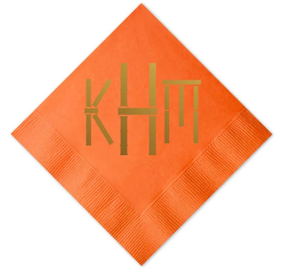 Bamboo monogram napkins, Monogrammed beverage Napkins, Bamboo font napkins, Foil stamped napkins,... | Etsy (US)