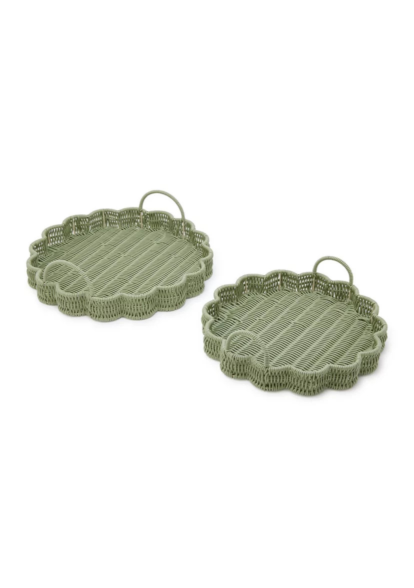 All Weather Green Wicker Scallop Serve Tray | Belk