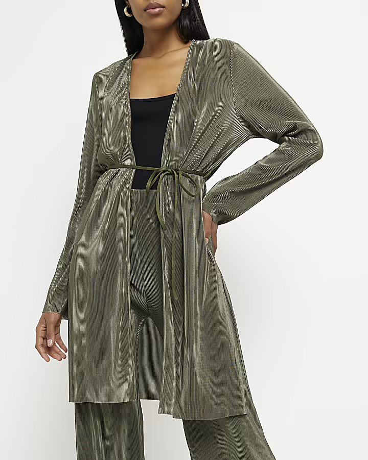 Khaki plisse longline cardigan | River Island (UK & IE)