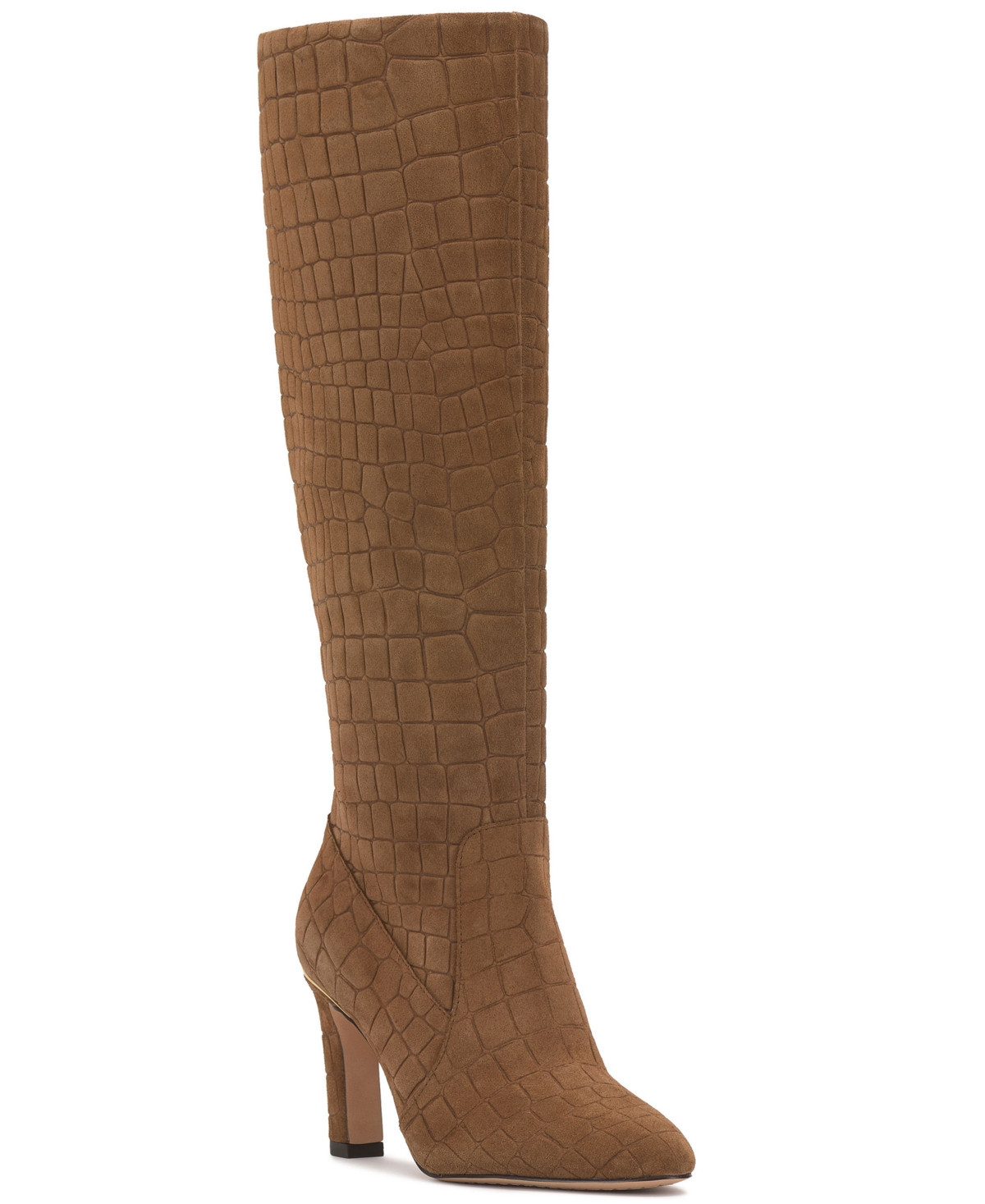 Vince Camuto Women's Gylina Knee-High Extra Wide-Calf Dress Boots - Fawn Embossed Croco Suede | Macy's