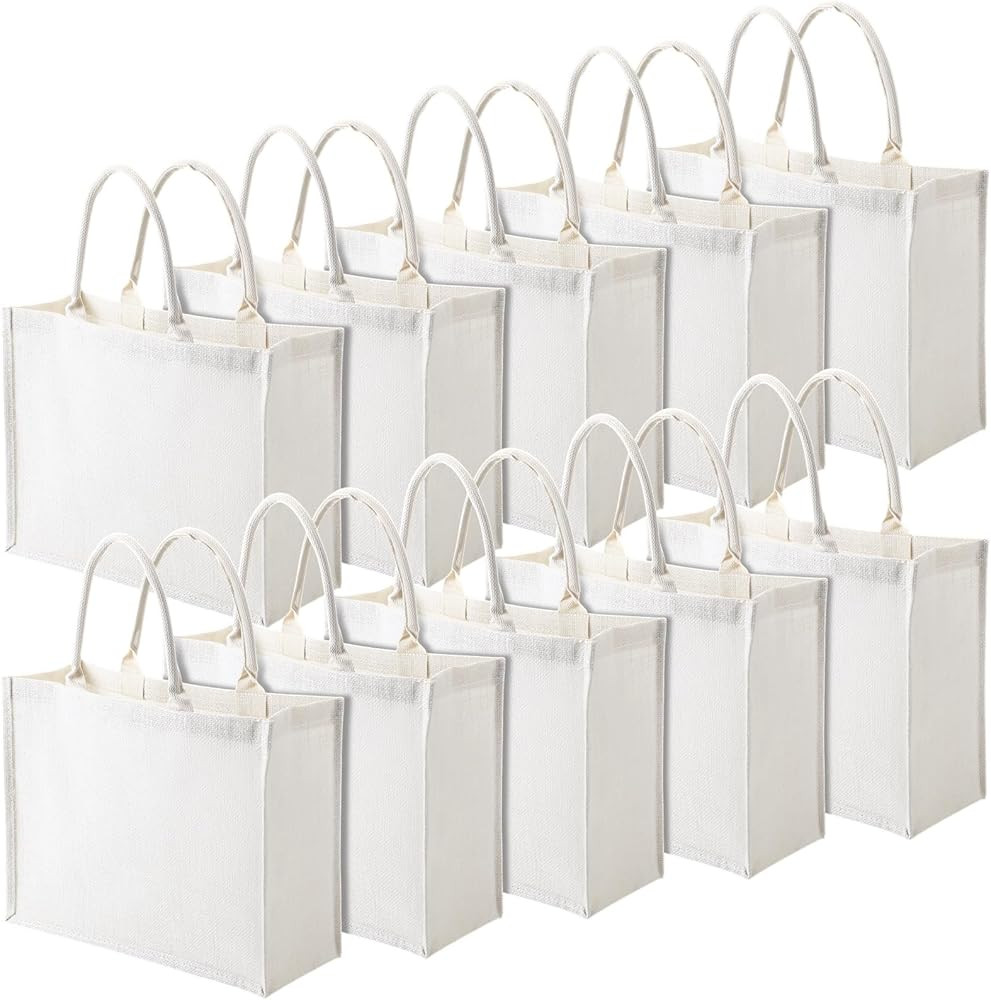 Shappy 10 Pack Burlap Tote Bag Set, Reusable Blank Jute Burlap Grocery Bag with Handle for Brides... | Amazon (US)
