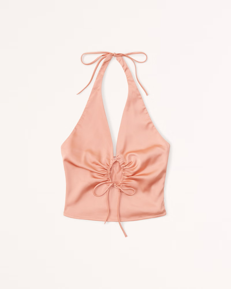 Satin Cinched Halter Top | Abercrombie & Fitch (US)