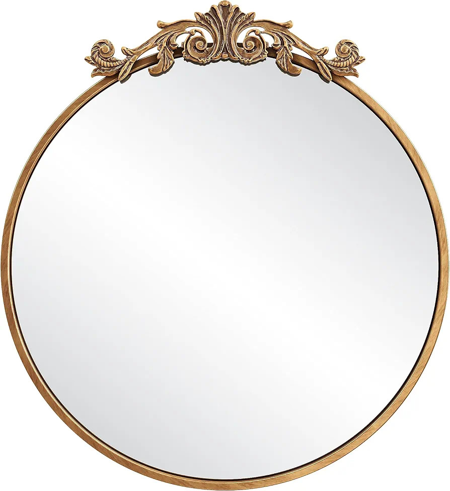 Barnyard Designs 26" Round Vintage Antique Gold Mirror - Ornate French Victorian Wall Mirror - Ba... | Amazon (US)