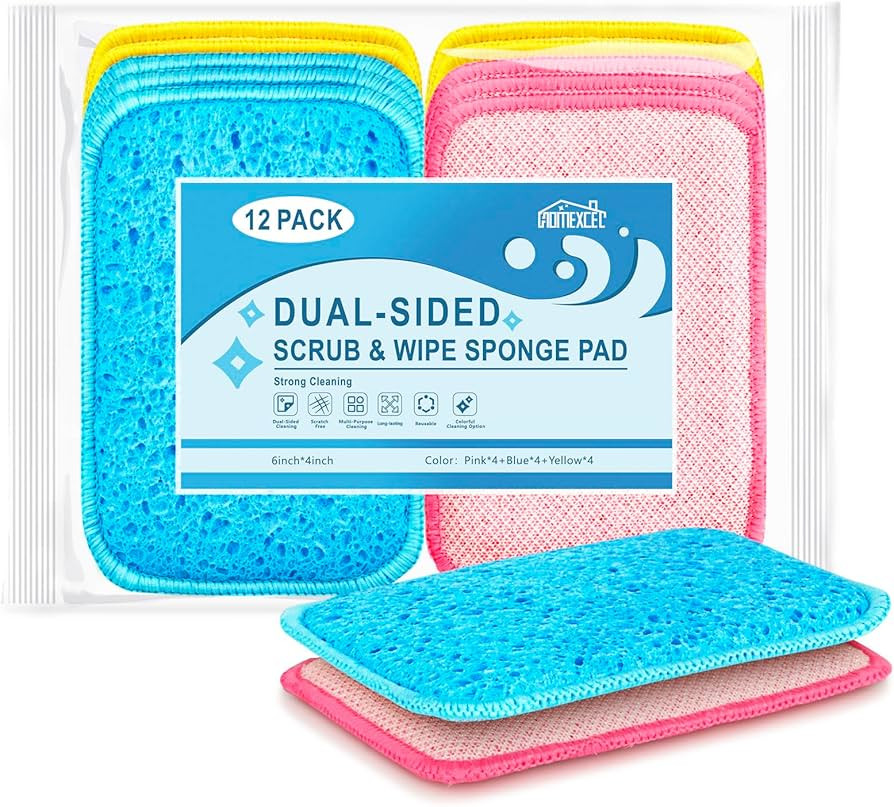 12 Pack Scrub & Wipe Cloths, Dual-Sided Sponges for Kitchen, All-Purpose Cloth for Dishes, Pots, ... | Amazon (US)