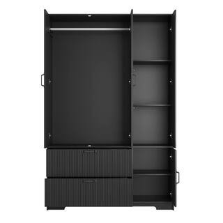 Black Particle Board 47.2 in. Armoire with Mirror, LED Lighting, Hanging Rod & Drawers durable construction | The Home Depot