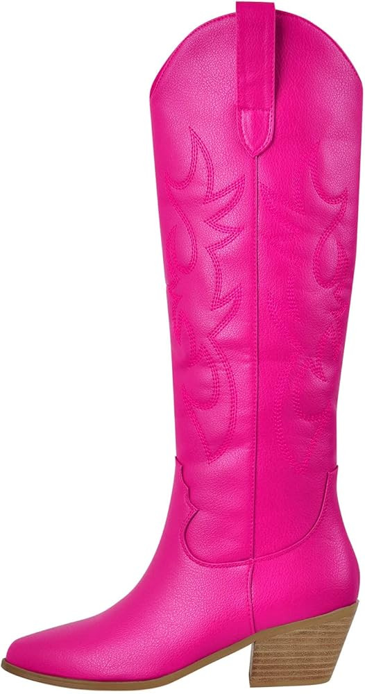 Richealnana Cowboy Boots for Women Embroidered Square Toe Distressed Pull-On Cowgirl Knee High We... | Amazon (US)