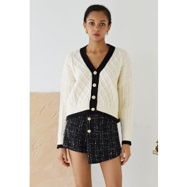 Braid Diamond Cropped Knit Cardigan in Cream | Chicwish