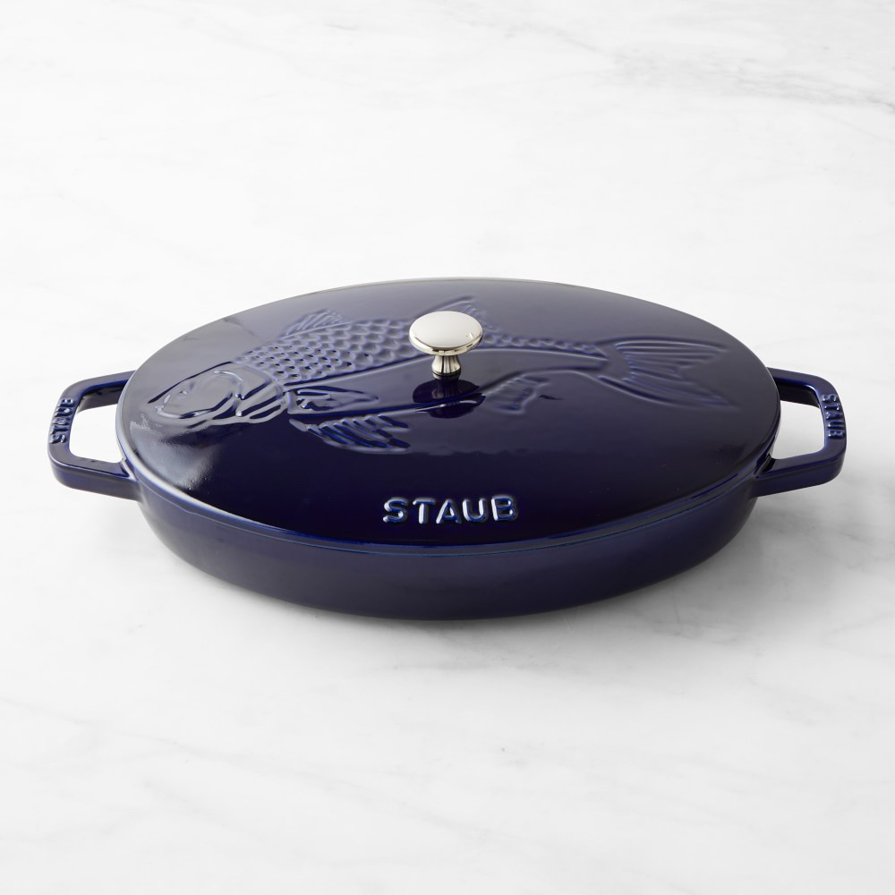 Staub Enameled Cast Iron Oval Gratin with Sea Bass Embossed Lid, 2.25 Qt. | Williams-Sonoma